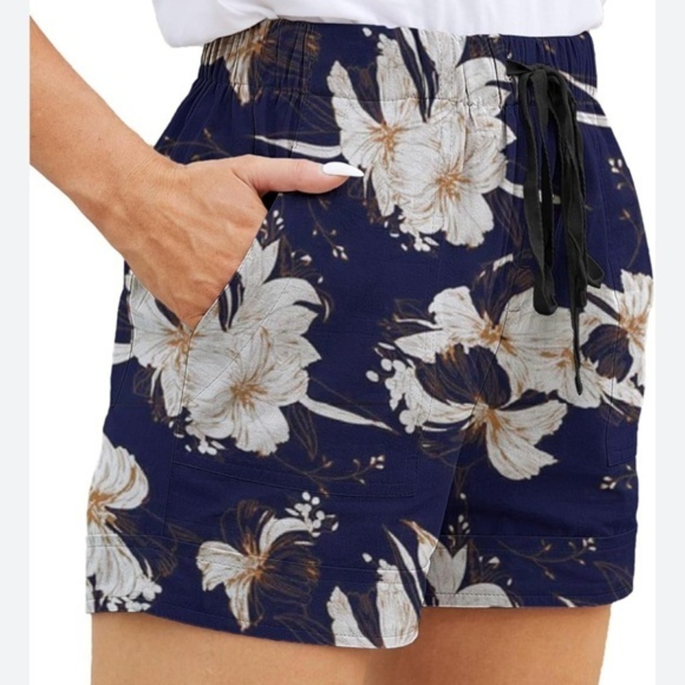 Woman’s Comfy Drawstring Casual Elastic Waist Pocketed Floral Print Shorts XXL